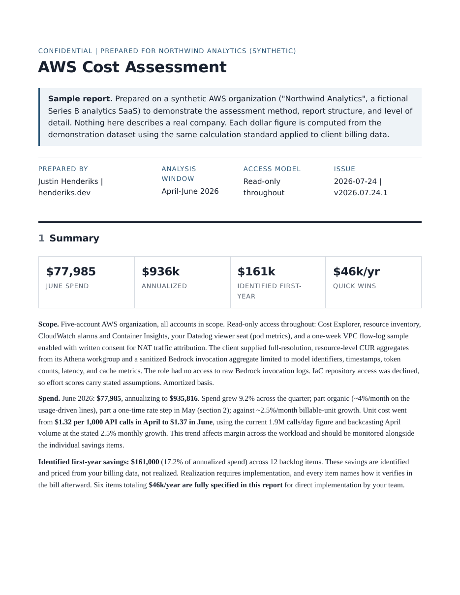 Page one of the sample assessment report
